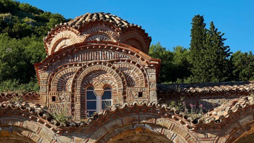 Church of Agia Sophia from the 14th century AD, Detailed view of Byzantine architecture with window