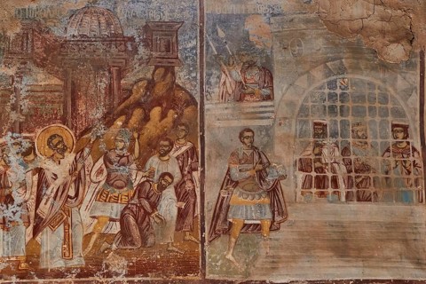 Post-Byzantine church of Agios Nikolaos from the 17th century AD, frescoes depicting ancient scenes