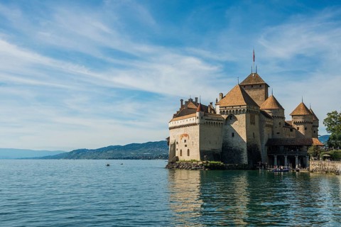 Château de Chillon, Chillon Castle, near Montreux, Lake Geneva, Lac Léman, Canton of Vaud,