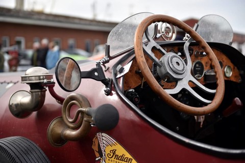 Steering wheel from a vintage racing car, at a vintage car meeting in Büsum, Schleswig-Holstein,