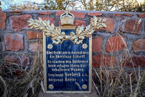 Memorial plaque at the German military cemetery at Waterberg, Otjozondjupa region, Namibia