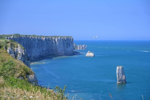 Aiguille de Belval, hike from Yport to Etretat along the chalk cliff coast, Département