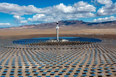 Tonopah, Nevada - The Crescent Dunes Solar Energy Project in the Nevada desert. Ten thousand