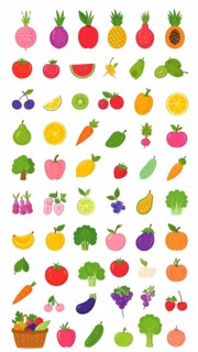 Spring and summer fruit and vegetable element set, vector illustration, AI generated