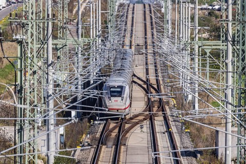 Deutsche Bahn AG high-speed railway line between Stuttgart and Ulm. New railway line with ICE of