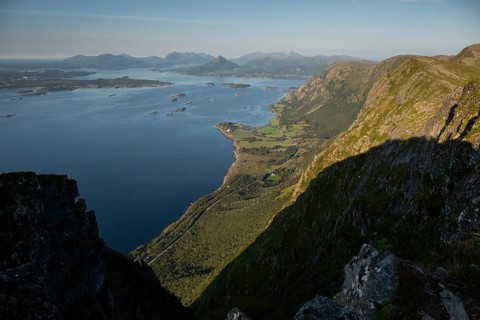 View from Rørsethornet mountain on the island of Otroya or Otrøya towards Møre og Romsdal, Norway