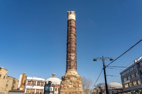 The Roman Column of Constantine Çemberlitas in Fatih, Istanbul, Turkey