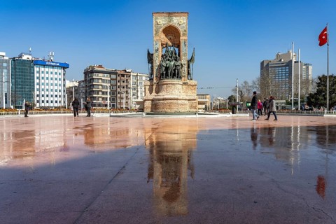 The Republic of Cumhuriyet Aniti Monument on Taksim Square Taksim Meydani in Beyoglu, Istanbul,