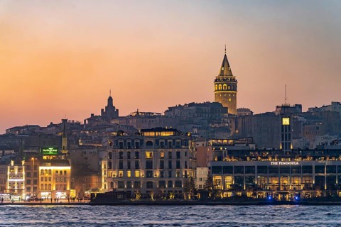 Beyoglu and the Galata Tower at dusk, Istanbul, Turkey