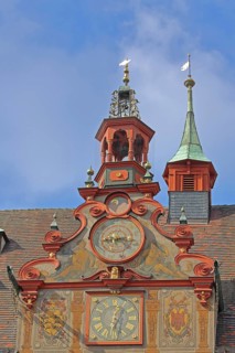 Astronomical clock on the gable of the town hall, Renaissance, decorations, wall painting, ridge