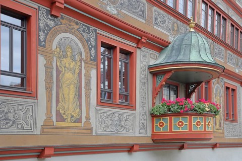 Pulpit and wall painting with ancient goddess Demeter for agriculture, decoration, Renaissance,
