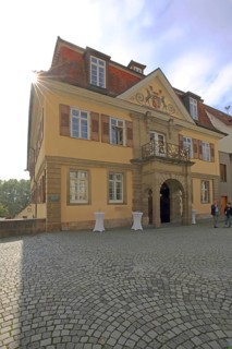 Old assembly hall built in 1546 with decorations and murals in backlight, Building, Tübingen,