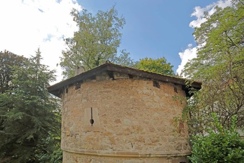 Historic Hirschauer Tor with embrasure, hatch, slit, defence defence tower, Neckarhalde, Tübingen,