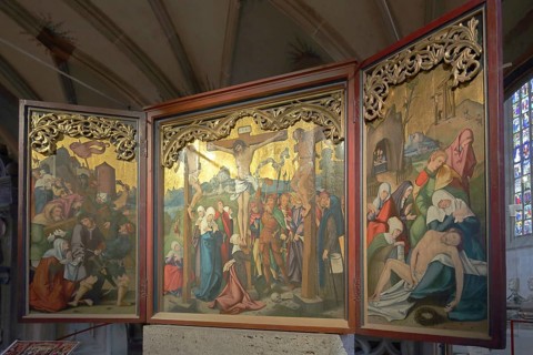 Late Gothic winged altar by painter Hans Schäufelin 1520, Carrying the cross, Passion, Crucifixion