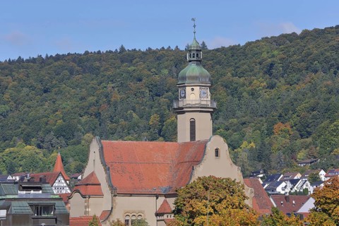 St Martin's Church built in 1906, autumn, Ebingen, Albstadt, Swabian Alb, Baden-Württemberg,