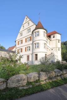 Historic castle built in 1669, villa with corner turrets, Haigerloch, Swabian Alb,