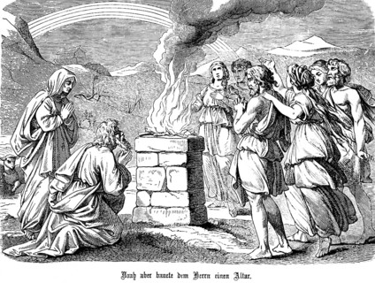 First Book of Genesis, chapter 9, Genesis, Noah builds an altar to God, fire, prayers, Noah's
