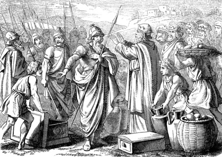 Genesis, chapter 14, Melchisedek, victorious battle at Damascus, king of Salem, blesses Abraham,