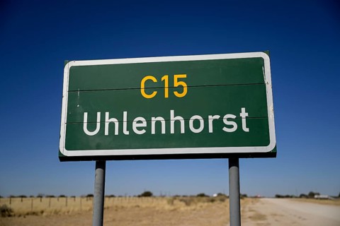 Road sign near Uhlenhorst, Hardap Region, Namibia