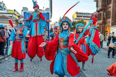 Costumed group of street artists in Istanbul, Turkey