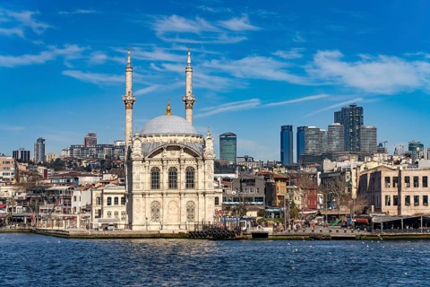 The Ortaköy Mosque on the Bosphorus in Besiktas, Istanbul, Turkey
