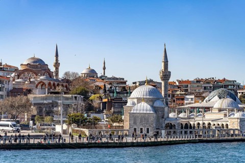 The Shemsi Ahmet Pasha Mosque and the Rumi Mehmet Pasha Mosque on the Bosphorus in Üsküdar,