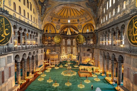 Today's Hagia Sophia mosque or Church of St Sophia, former Byzantine church and museum in Istanbul,