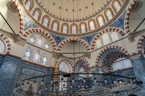 Dome in the interior of the Rüstem Pasha Mosque in Eminönü, Istanbul, Turkey