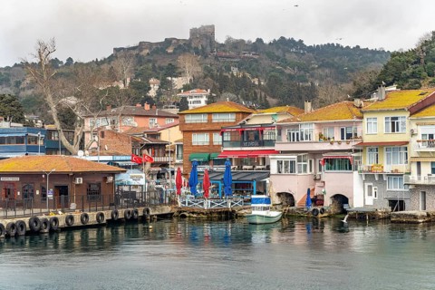 Yoros harbour and castle ruins in the village of Anadolu Kavagi on the Bosphorus near Istanbul,