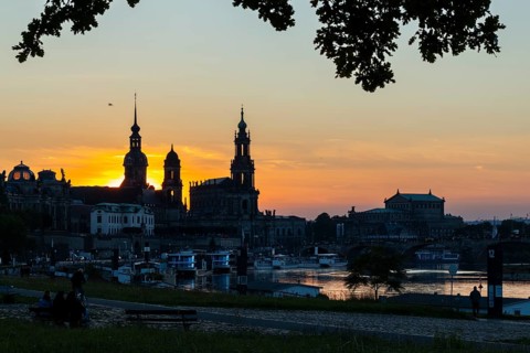Old Town of Dresden at sunset, Cathedral Sanctissimae Trinita, Court of Appeal, Residential Palace,