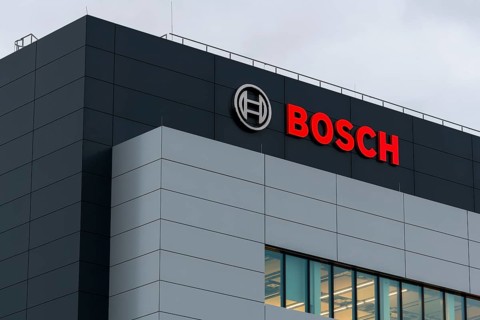 Modern company building with Bosch logo and grey, Austrian façade, Waiblingen, Baden-Württemberg,