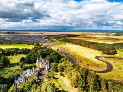 Luffness Castle from a drone, Aberlady, East Lothian, Scotland, UK