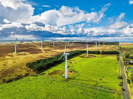 Wind Farm from a drone in southeast Scotland, UK