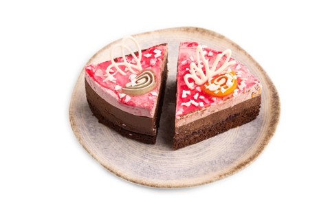 Chocolate cake isolated on white background, side view, close up