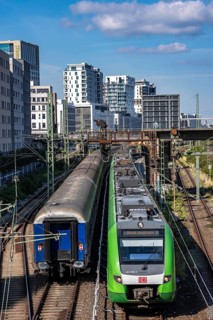 Wehrhahn station, railway line in Düsseldorf, along Toulouser Allee, residential area, office