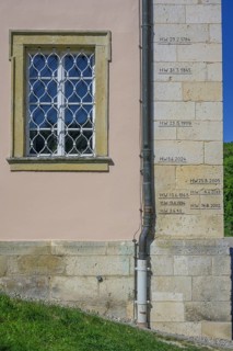 Anzeige Hochwasser beim Kloster Weltenburg, Kelheim, Bayern, Deutschland