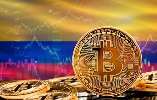 Investors in cryptocurrency and Blockchain Technology in Colombia, Concept. Bitcoin with Colombia