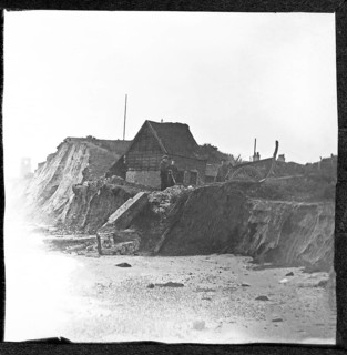 Magic lantern slide of coastal erosion at village of Dunwich, Suffolk, England, UK c 1900