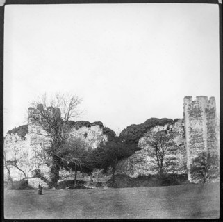 Magic lantern slide of ruins of Framingham castle, Suffolk, England, UK c 1910