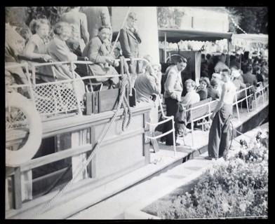 People sitting aboard River Thames steam packet ferry boat either SL Streatley or SS Nuneham,