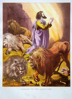Nineteenth century Victorian Bible story illustration in Chromo-Lithography, Daniel in the Lion's