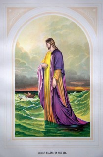 Nineteenth century Victorian Bible story illustration in Chromo-Lithography, Christ Walking on the