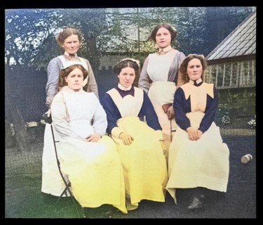 Group portrait of female domestic staff nursemaids servants, British social history c 1900, 1910s,