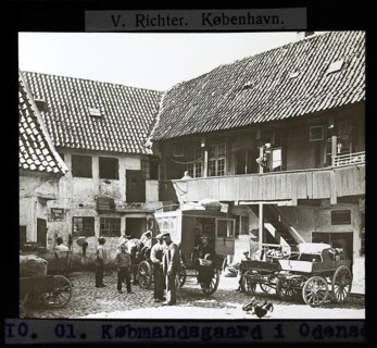 Købmandsgaard, horse and carriage in merchant's yard, Odense, Denmark c 1900 by V Richter