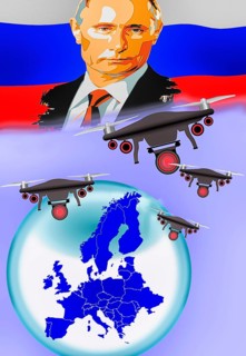 Symbolic image, Putin and Ukraine war, Russian drones over EU, sabotage by Russia, undersea cables,