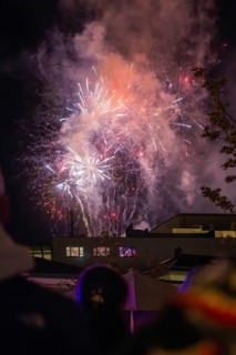 People watching fireworks in the night sky, Fire Night, Sindelfingen, Germany