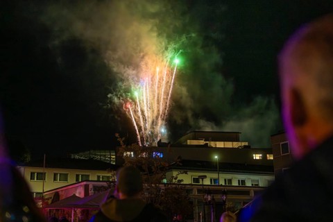 A colourful fireworks display lights up the night, watched by enthusiastic spectators, Fire Night,
