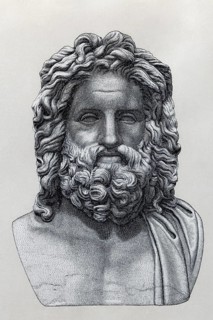 Jupiter Otricoli, historical book illustration after the marble bust, Brockhaus