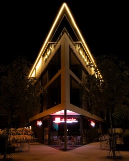 Night shot of a striking building in Hanover Herrenhausen, Hanover, Lower Saxony, Germany