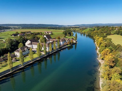 Aerial view of the former convent of the Dominican nuns St Katharinental am Rhein near